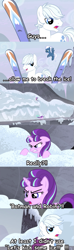 Size: 445x1500 | Tagged: safe, edit, screencap, double diamond, night glider, starlight glimmer, pony, unicorn, the cutie map, batman and robin, image macro, meme, movie quote, mr. freeze, screencap comic, skis