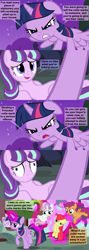 Size: 1120x3150 | Tagged: safe, artist:beavernator, apple bloom, scootaloo, starlight glimmer, sweetie belle, twilight sparkle, twilight sparkle (alicorn), alicorn, pony, comic, cutie mark crusaders, derp, female, magic, mare, to the moon, twilight is not amused