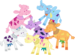 Size: 3098x2263 | Tagged: safe, artist:walrusinc, derpibooru import, applejack, fluttershy, pinkie pie, rainbow dash, rarity, twilight sparkle, cow, not asking for trouble, applecow, bovine, female, fluttercow, flying, horns, magical cow, mane six, mane six opening poses, one eye closed, open mouth, pincow pie, rainbovine dash, raised hoof, raricow, rearing, simple background, smiling, species swap, transparent background, twilight sparcow, udder, uddershy, wings, wink