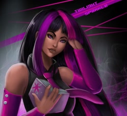 Size: 1239x1134 | Tagged: safe, artist:dclzexon, derpibooru import, twilight sparkle, book, humanized, necktie