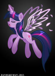 Size: 2000x2760 | Tagged: safe, artist:danmakuman, derpibooru import, twilight sparkle, twilight sparkle (alicorn), alicorn, pony, artificial wings, augmented, female, magic, magic wings, mare, solo, wings