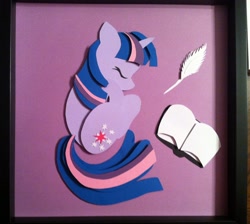 Size: 2160x1936 | Tagged: safe, artist:the-paper-pony, derpibooru import, twilight sparkle, book, cute, quill, shadowbox, sleeping, twiabetes