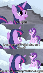 Size: 563x950 | Tagged: safe, edit, screencap, starlight glimmer, twilight sparkle, twilight sparkle (alicorn), alicorn, pony, unicorn, the cutie map, comic sans, metal wolf chaos, screencap comic