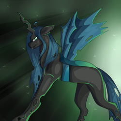 Size: 1024x1024 | Tagged: safe, artist:aurorasky, queen chrysalis, changeling, changeling queen, female, green eyes, horn, solo