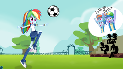 Size: 3900x2200 | Tagged: safe, artist:liniitadash23, derpibooru import, bow hothoof, rainbow dash, windy whistles, equestria girls, cheering, clothes, equestria girls-ified, football, happy, hat, rainbow dash's parents, smiling