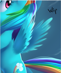 Size: 467x559 | Tagged: safe, artist:php69, derpibooru import, rainbow dash, pegasus, pony, female, filly, filly rainbow dash, mare, solo, wip, younger