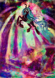 Size: 1240x1754 | Tagged: safe, artist:jaizub, queen chrysalis, changeling, changeling queen, female, green eyes, horn, solo