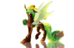 Size: 3000x1941 | Tagged: safe, artist:aquagalaxy, queen chrysalis, oc, oc only, oc:physalis, changeling, changeling queen, food pony, original species, changeling oc, solo, species swap