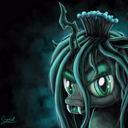 Size: 3000x3000 | Tagged: safe, artist:craszh, queen chrysalis, changeling, changeling queen, bust, portrait, solo