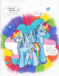 Size: 2552x3304 | Tagged: safe, artist:tristanjsolarez, derpibooru import, big macintosh, rainbow dash, tex, oc, earth pony, pegasus, pony, comic:trans ponies, high res, male, offscreen character, stallion, traditional art