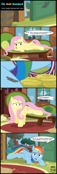 Size: 800x2442 | Tagged: safe, artist:toxic-mario, derpibooru import, fluttershy, rainbow dash, pegasus, pony, parental glideance, comic, crawling, fluttershy's cottage, medal