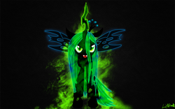 Size: 2560x1600 | Tagged: safe, artist:arkkukakku112, queen chrysalis, changeling, changeling queen, female, horn, solo, wallpaper