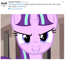 Size: 512x484 | Tagged: safe, screencap, starlight glimmer, the cutie map, hilarious in hindsight, lauren faust, s5 starlight, twitter, word of faust