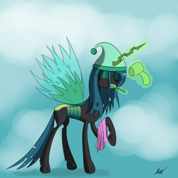 Size: 2000x2000 | Tagged: safe, artist:soveno, queen chrysalis, changeling, changeling queen, bathroom, magic, solo, young