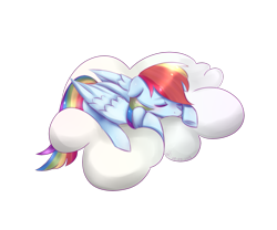 Size: 965x801 | Tagged: safe, artist:sisitowe, derpibooru import, rainbow dash, pegasus, pony, cloud, eyes closed, folded wings, prone, simple background, sleeping, solo, transparent background