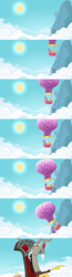 Size: 483x1869 | Tagged: safe, derpibooru import, discord, spike, twilight sparkle, dragon, comic, gravity, hot air balloon, twinkling balloon, wind