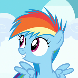 Size: 950x950 | Tagged: safe, derpibooru import, screencap, rainbow dash, pegasus, pony, parental glideance, cropped, cute, dashabetes, female, filly, filly rainbow dash, happy, hnnng, smiling, solo, spread wings, wings, younger