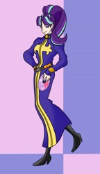 Size: 1760x3064 | Tagged: safe, artist:urusee584, starlight glimmer, human, clothes, cutie mark, disc, enrico pucci, hilarious in hindsight, humanized, implied twilight sparkle, jojo pose, jojo's bizarre adventure, stand, stand disc, stone ocean, uniform, whitesnake