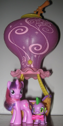 Size: 385x765 | Tagged: safe, artist:dinobutts, derpibooru import, spike, twilight sparkle, pony, balloon, brushable, hot air balloon, irl, official, photo, toy, twinkling balloon