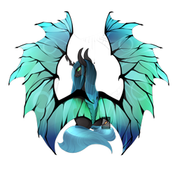 Size: 4650x4500 | Tagged: safe, artist:phoeberia, queen chrysalis, changeling, changeling queen, absurd resolution, growling, looking back, rear view, simple background, sitting, solo, spread wings, transparent background