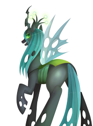 Size: 1183x1600 | Tagged: safe, artist:hosikawa, queen chrysalis, changeling, changeling queen, bugbutt, looking back, plot, solo