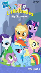 Size: 530x930 | Tagged: artist needed, safe, derpibooru import, edit, applejack, fluttershy, rainbow dash, rarity, spike, twilight sparkle, dragon, earth pony, pegasus, pony, unicorn, fisher price little people, parody, vhs