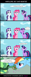 Size: 656x1586 | Tagged: safe, artist:dwaynef, derpibooru import, editor:str1ker878, pinkie pie, rainbow dash, rarity, tank, twilight sparkle, earth pony, pegasus, pony, unicorn, comic, floppy ears, puzzled, screencap comic