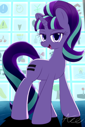 Size: 1280x1920 | Tagged: safe, artist:acersiii, starlight glimmer, pony, unicorn, the cutie map, bedroom eyes, cutie mark vault, female, looking at you, mare, open mouth, signature, solo