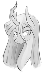 Size: 667x1109 | Tagged: safe, artist:jovalic, queen chrysalis, changeling, changeling queen, monochrome, smiling, solo