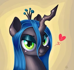 Size: 990x936 | Tagged: safe, artist:anti1mozg, queen chrysalis, changeling, changeling queen, bust, female, heart, portrait, solo