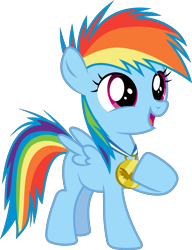 Size: 2300x3000 | Tagged: safe, artist:valadrem, derpibooru import, rainbow dash, pegasus, pony, parental glideance, .svg available, cute, dashabetes, female, filly, filly rainbow dash, gold medal, happy, hnnng, medal, simple background, smiling, solo, transparent background, vector, weapons-grade cute, younger