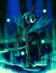 Size: 1275x1650 | Tagged: safe, artist:furboz, artist:ponies82, queen chrysalis, changeling, changeling queen, female, raised hoof, solo