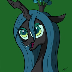 Size: 2000x2000 | Tagged: safe, artist:soveno, queen chrysalis, changeling, changeling queen, female, green eyes, horn, solo