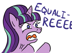 Size: 549x402 | Tagged: safe, artist:jargon scott, starlight glimmer, pony, unicorn, the cutie map, /r9k/, angry, female, frown, glare, mare, open mouth, pepe the frog, reeee, simple background, solo, that pony sure does love equality, tongue out, vein bulge, white background