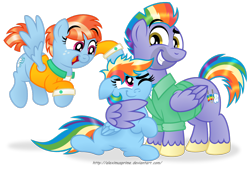 Size: 1600x1095 | Tagged: safe, artist:aleximusprime, derpibooru import, bow hothoof, rainbow dash, windy whistles, pegasus, pony, backwards cutie mark, clothes, cute, dashabetes, family, female, flying, male, mare, rainbow dash's parents, simple background, smiling, stallion, transparent background, trio