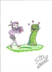 Size: 1024x1408 | Tagged: safe, artist:creeperaptor40, derpibooru import, twilight sparkle, creeper, crossover, humanized, minecraft