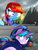 Size: 1181x1571 | Tagged: safe, artist:supermare, rainbow dash, starlight glimmer, pegasus, pony, tanks for the memories, the cutie map, beanie, blood, brooke augustine, clothes, crossover, delsin rowe, do i look angry, hat, infamous, infamous second son, starlight gets what's coming to her, this will end in tears and/or death