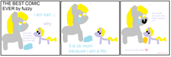 Size: 1836x615 | Tagged: safe, artist:fuzzy logic, derpy hooves, dinky hooves, pegasus, pony, unicorn, comic, crying, duo, female, filly, mare, muffin