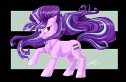 Size: 900x582 | Tagged: safe, artist:shottsy85, starlight glimmer, pony, unicorn, the cutie map, grin, raised hoof, solo