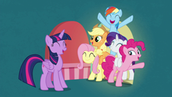 Size: 1920x1080 | Tagged: safe, derpibooru import, screencap, applejack, fluttershy, pinkie pie, rainbow dash, rarity, twilight sparkle, twilight sparkle (alicorn), alicorn, earth pony, pegasus, pony, unicorn, all bottled up, best friends until the end of time, mane six