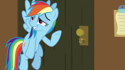 Size: 1920x1080 | Tagged: safe, derpibooru import, screencap, rainbow dash, pegasus, pony, all bottled up, door, escape room, flying, key, lock, manehattan escapes, solo