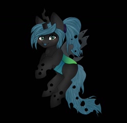 Size: 1280x1243 | Tagged: safe, artist:octacats, queen chrysalis, changeling, changeling queen, alternate hairstyle, chibi, cute, cutealis, female, looking at you, ponytail, smiling, solo, tongue out