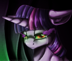 Size: 800x674 | Tagged: safe, artist:inuhoshi-to-darkpen, derpibooru import, twilight sparkle, pony, bust, crying, dark magic, magic, sad, solo, sombra eyes