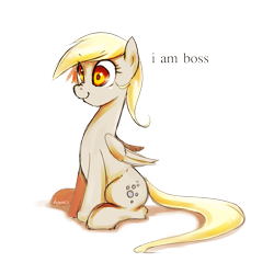 Size: 1540x1540 | Tagged: safe, artist:derpiihooves, derpy hooves, pegasus, pony, boss, female, i am boss, mare, simple background, sitting, smiling, solo, transparent background