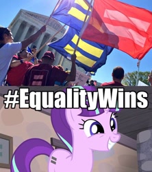 Size: 680x765 | Tagged: safe, starlight glimmer, human, the cutie map, equal cutie mark, equality, flag, gay pride, hashtag, image macro, irl, irl human, lovewins, meme, photo, pride, reference, united states