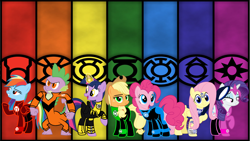 Size: 8000x4500 | Tagged: safe, artist:motownwarrior01, derpibooru import, applejack, fluttershy, pinkie pie, rainbow dash, rarity, spike, twilight sparkle, twilight sparkle (alicorn), alicorn, dragon, earth pony, pegasus, pony, unicorn, absurd resolution, adult, adult spike, blue lantern, cover art, green lantern, indigo tribe, mane seven, mane six, meme, older, older spike, orange lantern, red lantern, sinestro corps, star sapphire