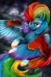 Size: 2000x3000 | Tagged: safe, artist:rossignolet, derpibooru import, rainbow dash, pegasus, pony, colored wings, colored wingtips, female, mare, rainbow power, smiling, solo