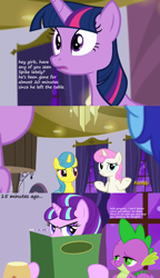 Size: 1500x2603 | Tagged: safe, artist:demigod-spike, artist:paragonaj, screencap, lemon hearts, minuette, spike, starlight glimmer, twilight sparkle, twilight sparkle (alicorn), twinkleshine, alicorn, dragon, pony, amending fences, bedroom eyes, discovery family logo, female, hilarity ensues, hundreds of users filter this tag, implied kidnapping, male, mare, restaurant, screencap comic, shipping, sparlight, starlight stalker, straight, this will end in jail time, tonight you, vector edit