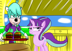 Size: 1024x724 | Tagged: safe, artist:kaiamurosesei, starlight glimmer, pony, unicorn, burger, crossover, dave the intern (sonic boom), sonic boom, sonic the hedgehog (series)