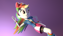 Size: 1920x1080 | Tagged: safe, artist:calliegreen, artist:creatorofpony, derpibooru import, rainbow dash, equestria girls, 3d, blender, gradient background, solo